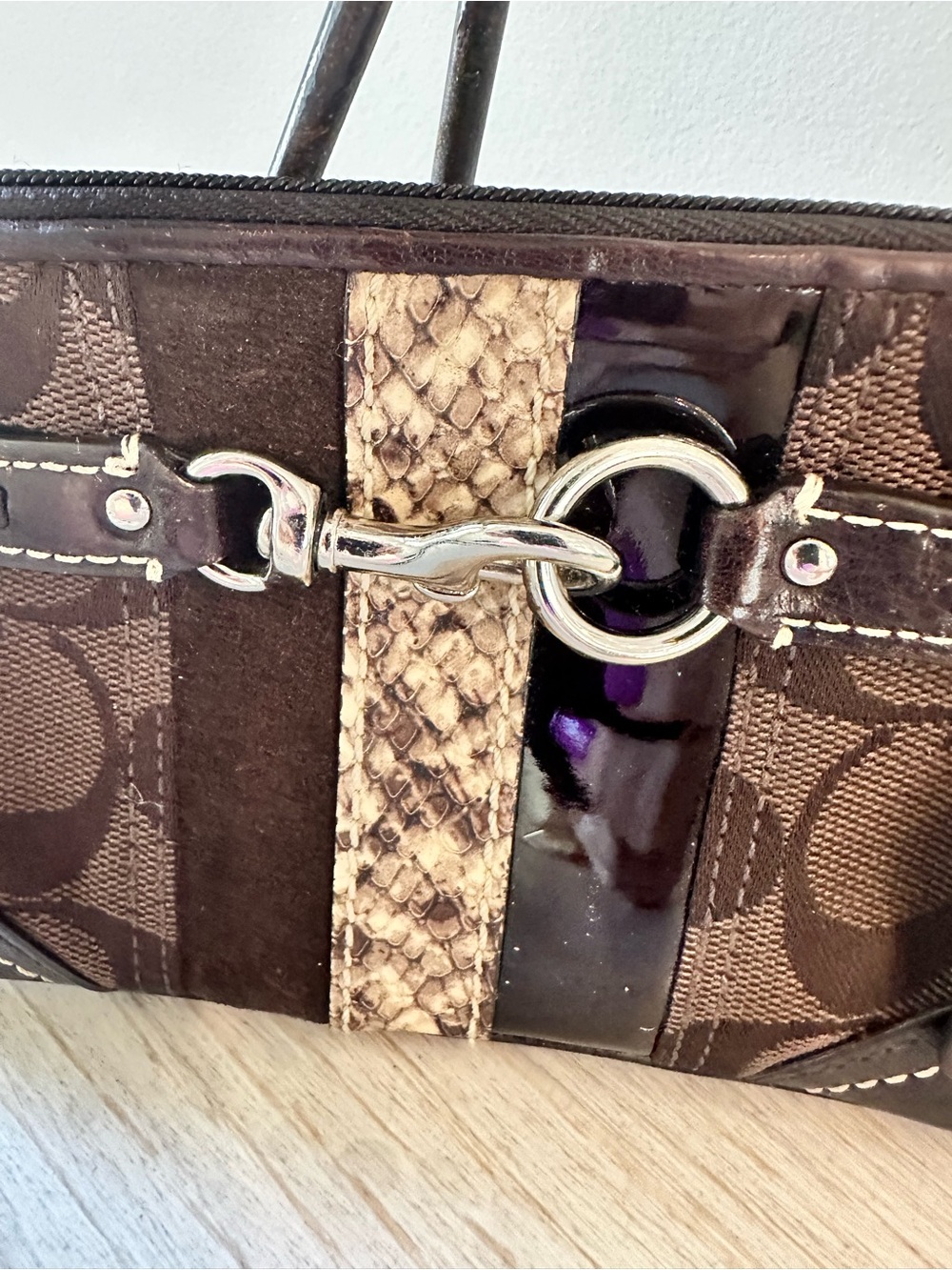 Coach Brown Signature Wristlet with Snakeskin Stripe - Picture 2 of 5